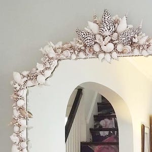 handmade sea shell encrusted mirror.  New England mirror with shells and corals