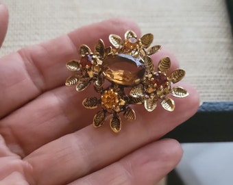 broche vintage Smokey Quartz | Cadeau de fête des mères | Faux quartz fumé w couleurs d’automne Pin Grand cadeau pour la fête des mères Livraison gratuite