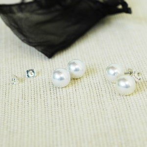 Set of 2 Simple Classic 10mm Pearl Stud Earrings for Bridesmaids Matron of Honor and Wedding Party Bridal Jewelry image 3