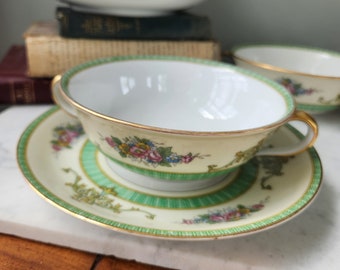 Set of 4 Noritake Marilyn Pattern, Flat Cream Soup Bowls, Base Plate Soup Saucer Set, Mothers Day Gifts, Garden Party Ideas