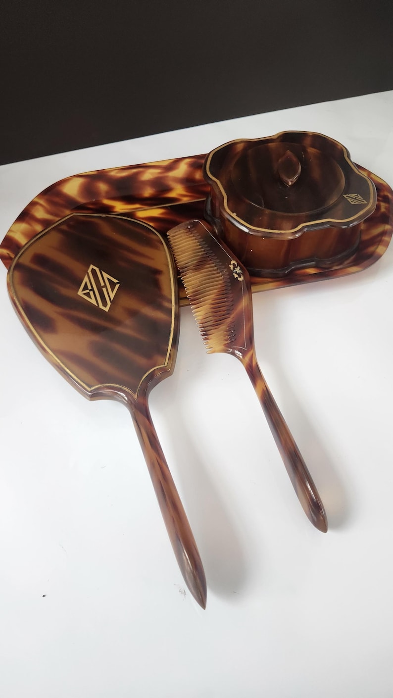 Pyralin Design Art Deco Pyralin Tortoiseshell Vanity Set, La Belle Dressing Set - Etsy
