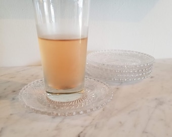 Duncan Miller Sandwich Pattern Coasters | Set of 5 Vintage Depression Glass Coasters | Clear Glass Vintage Drink Coasters | Free Shipping