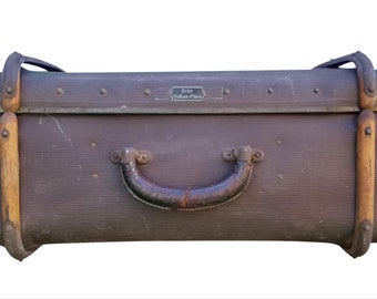 1920s Antique Echt Vulkan Fibre German Leather Suitcase | Vintage German Leather Suitcase | Free Shipping