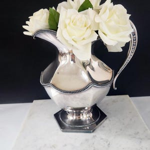 Antique Meriden Quadruple Silver Pitcher, Beaded Edge Silver Vase, Circa 1880, Kitchen Utensil Holder