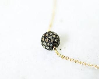 Pave Ball Minimaist Raw Diamond Necklace