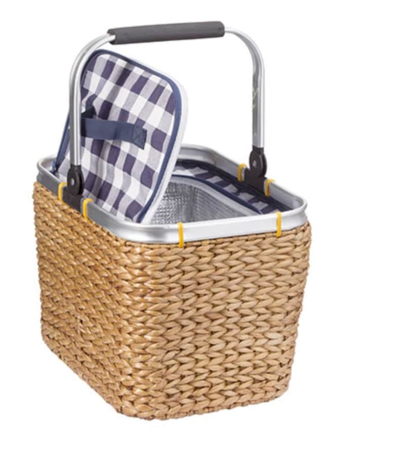 Insulated Wicker Basket Cooler Picnic Basket With Blue Check Top