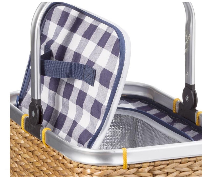 Insulated Wicker Basket Cooler Picnic Basket With Blue Check Top