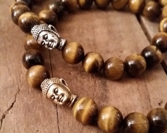 Mens Beaded Bracelet Tiger Eye Buddha Male Fashion Unisex Stacking Bracelet Design