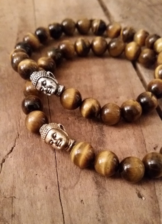 Mens Beaded Bracelet Tiger Eye Buddha Male Fashion Unisex Stacking