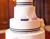Wooden Sailboat Place Card Holder Navy Red Wedding Bridal Shower Engagement Party Favor Box