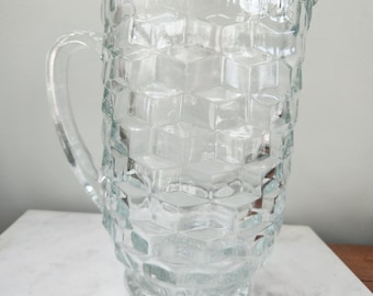 MCM Large Fostoria American Clear Cube Motif Cut Crystal Glass Water Pitcher, Bar Cart Accessories, Bloody Mary Serve