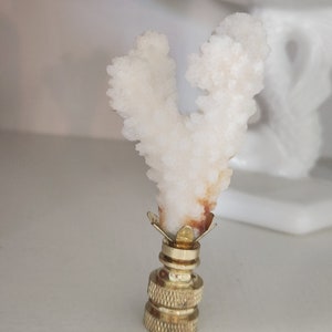 May include: White coral lamp finial with a gold metal base. The coral is a natural material and has a rough texture.