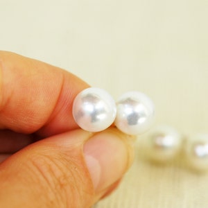 Set of 2 Simple Classic 10mm Pearl Stud Earrings for Bridesmaids Matron of Honor and Wedding Party Bridal Jewelry image 1