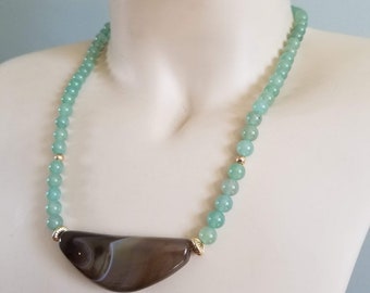 Green Aventurine Necklace | Beaded Necklace | Quartz | Statement Necklace | Free Shipping