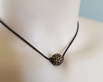 Pendant on Leather choker necklace perfect for Summer Layered Necklace | Round Pave Pendant Necklace | Under 20 | Gold Necklace