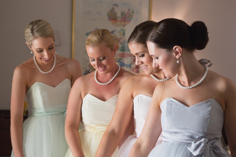 Pearl Necklace w Ribbon Tie Bridesmaid Wedding Necklace, Choose Pearl and Ribbon Color, Custom Pearl Necklace, Special Occasion Jewelry image 2
