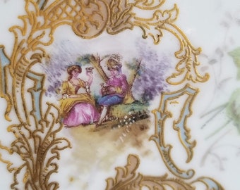 Rare Limoges Hand Painted Tray, Collectible French Porcelain, Applied Gold Custom Designed Hand Painted Porcelain Vanity decoration Dressing