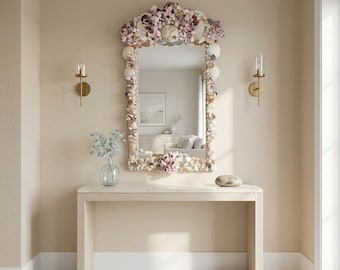 Seashell Encrusted Wall Mirror, Coastal Grandma Decor, Scallop Shell Accent