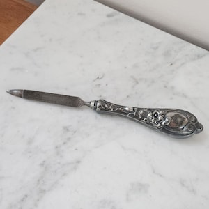 Vintage Metal Nail File for Ladies Dressing Room, Vanity Tray, Nail Care, Art Deco Silver Nail File, Holiday Gift, Hostess Gift