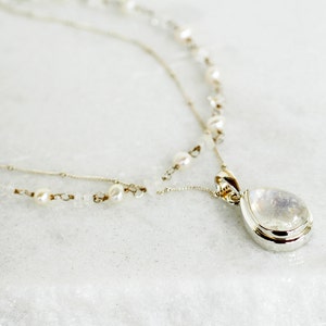 Mondstein und Süßwasserperle Sterling Silber handgemachte Halskette | heilender Kristall | überlegener Chakra-Schmuck