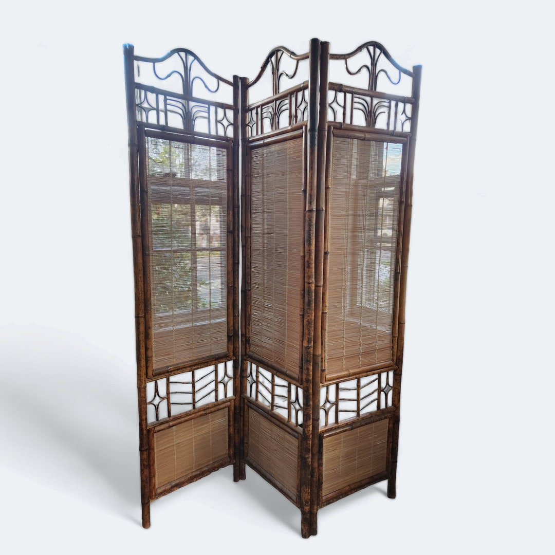 Vintage Spotted Bamboo Boho Room Divider Screen - Etsy