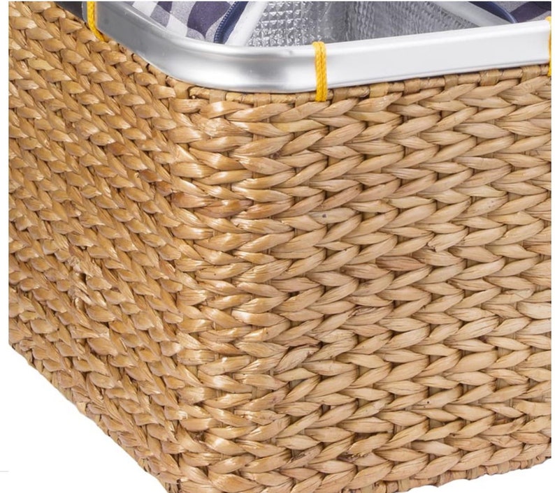 Insulated Wicker Basket Cooler Picnic Basket With Blue Check Top