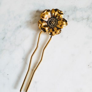 Brass Flower Hair Pin, Brass Grape Leaf Hair Pin - Hair Bun Clip Wedding day flower girl hair accessories