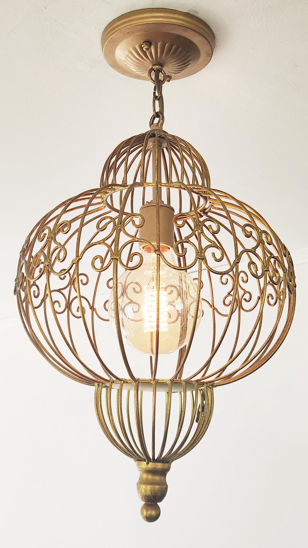 Curated visual reference: Protected Bird Cage Lighting Fixtures Reference: Vintage Bird Cage Pendant Light Fixture Ceiling Pendant Gold Edison
