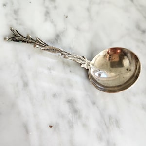 Vintage Sterling Silver Twig and Berry Sugar, Condiment Spoon,  Stamped &quot;900&quot;, probably German or Austrian, circa 1900 Free Shipping