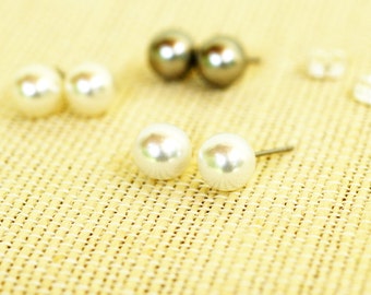 Set of 7 Simple Classic 8mm Pearl Stud Earrings for Bridesmaids Matron of Honor and Wedding Party Bridal Jewelry