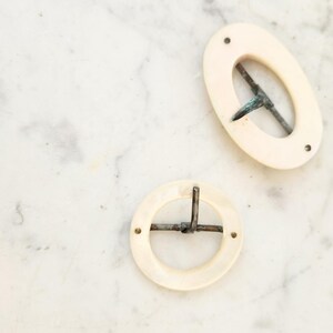 Vintage Mother of Pearl Belt Buckle Set, Round & Oval