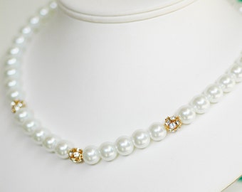 Set of 3 - Georgia Perfect Bridesmaid Necklace-Pearl Necklace w/Ribbon Tie Rhinestone WEDDING JEWELRY Maid of HONOR