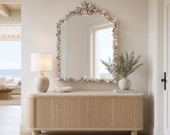 Seashell Encrusted Coastal Mirror: Vintage New England Beach Wall Décor