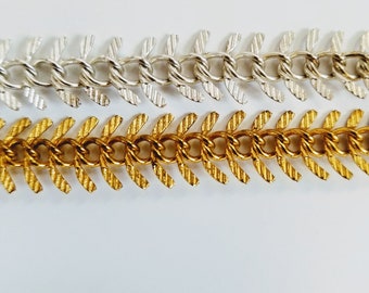 Fish Bone Chain 1 Yard Choose from Silver or Gold Tone Textured Brass Fish Bone Chain, Jewelry Making Supplies