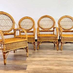 Vintage Bamboo and Rattan Armchairs, Set of 4