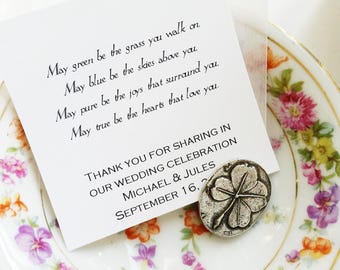 Irish Favors, Irish Wedding Favors, Celtic Wedding, Irish Blessing Poem, Wedding Favors Irish, 4 Leaf Clover Pocket Charm, Lucky in Love