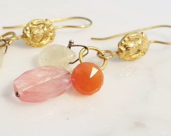 Drop Dangle Earrings perfect for Mothers Day Gifts, Quartz Amazonite Carnelian Handmade in Gold Fill Gift Wrapped Free Shipping