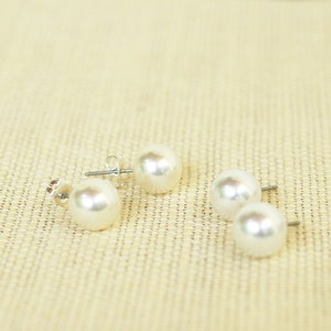 Set of 2 Simple Classic 10mm Pearl Stud Earrings for Bridesmaids Matron of Honor and Wedding Party Bridal Jewelry image 2