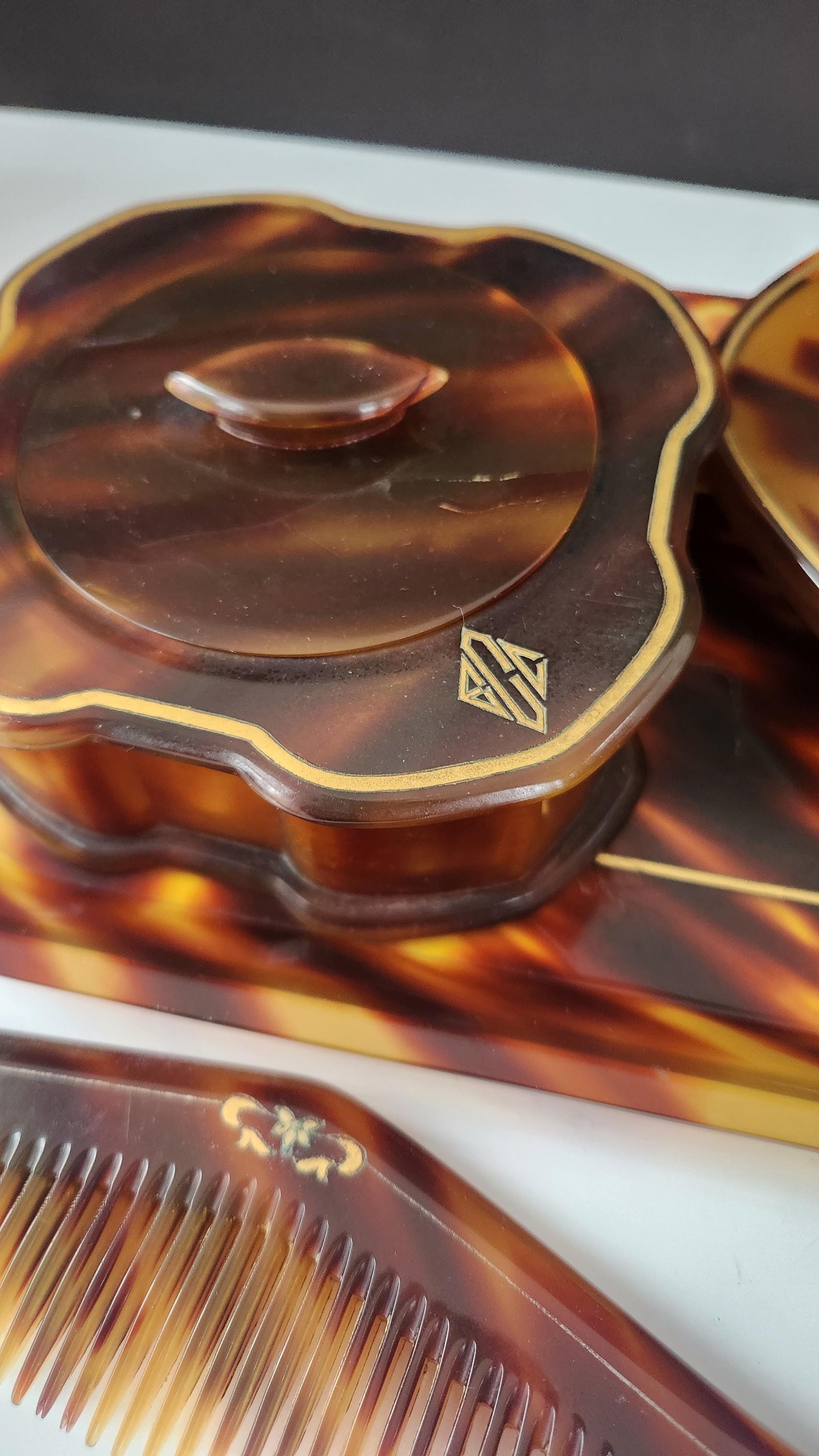 Pyralin Design Art Deco Pyralin Tortoiseshell Vanity Set, La Belle Dressing Set - Etsy