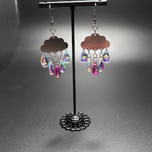 pink cloud dangle drop stainless steel earrings