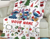 Stitch Christmas Blanket, Custom Disney Santa Stitch Blanket