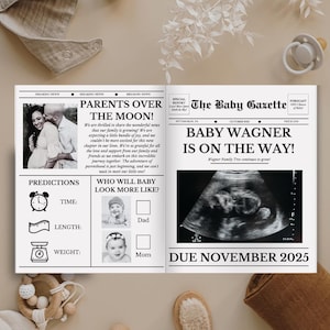 New Baby Announcement Newspaper Pregnancy Reveal Template Baby Shower Canva DIY Baby On The Way Announcement Custom Newspaper Download