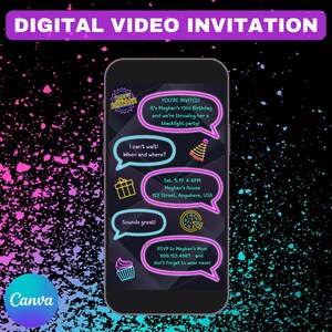 13th Birthday Invitation Girl Neon Digital Download Animated Video Invite Editable Trendy Girl Birthday Party 13th Birthday Girl Glow Party