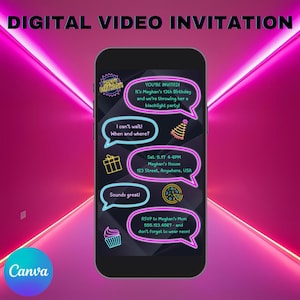 13th Birthday Invitation Animated Video Invite Girl Editable Neon 13th Birthday Girl Glow Party Digital Download Trendy Girl Birthday Party