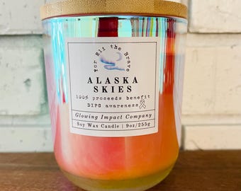 Alaska Skies Soy Candle: Hand-Poured, Wooden Wick, DIPG/Pediatric Cancer Awareness