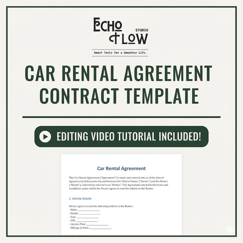 Car Rental Agreement/contract Template, (editable/fillable) (turo) (PDF ...