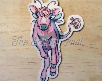 Fairy Cow Sticker 2.5”, laminated white