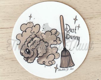 Dust Bunny Sticker 2.5”, laminated white