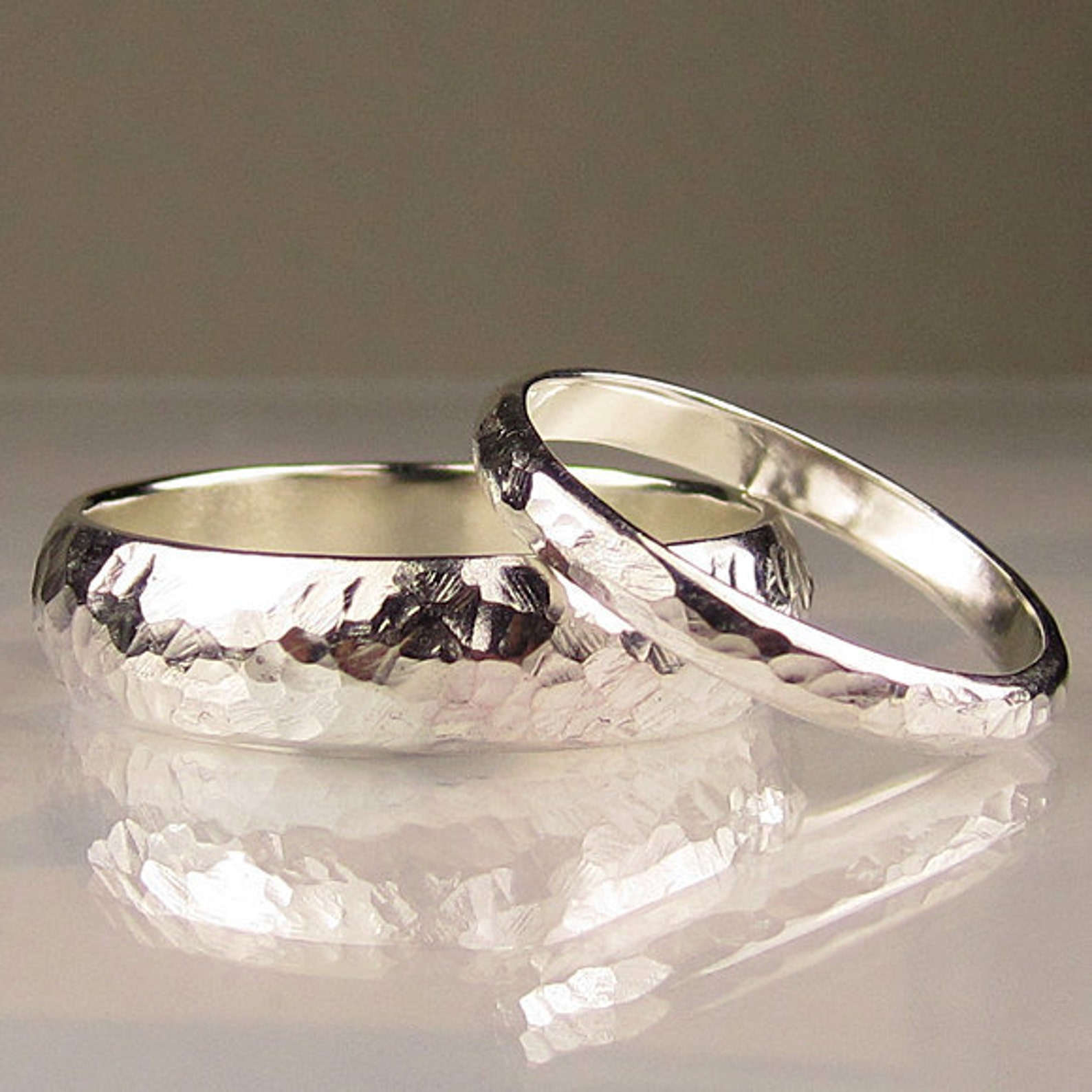 Recycled Sterling Silver Wedding Band Set - Etsy
