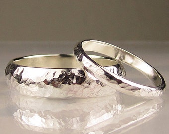 Recycled Sterling Silver Wedding Band Set